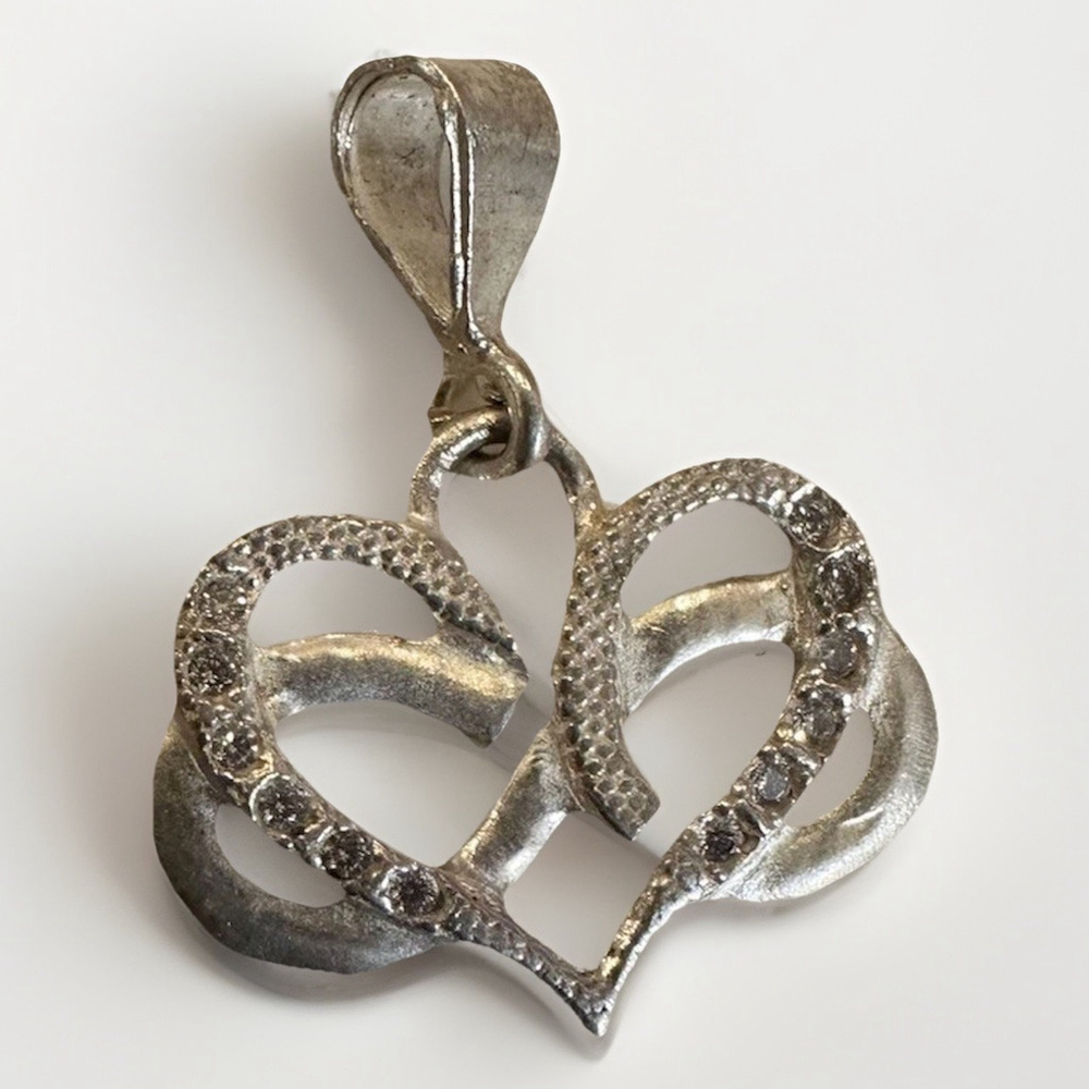 Vintage 925 Stamped Mexico Sterling Silver Heart Eternity Pendant Charm W/ Gems